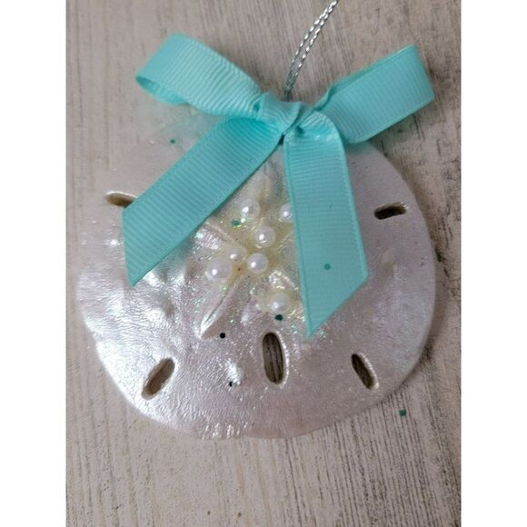 Silver sand dollar Glitter pearl ornament Xmas - Picture 2 of 4